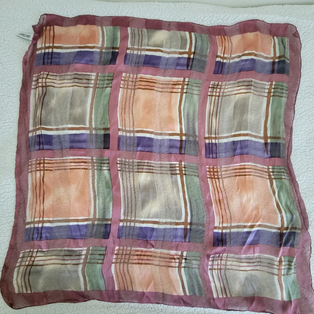 Silk Multicolor Plaid Scarf size 32X32 - Picture 4 of 7